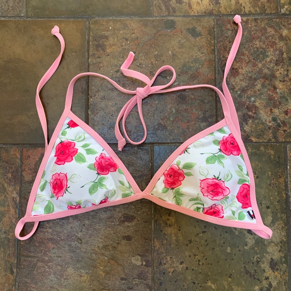 Pink a Floral Triangle String Bikini Top